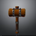 3D Model of Orange Hammer with Silver Metal Rings and Wooden Handle