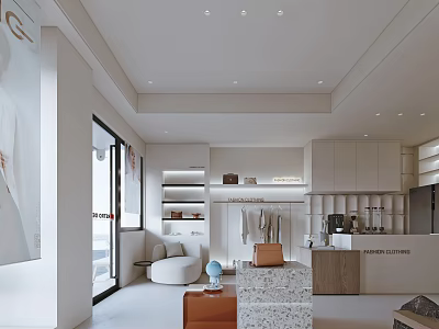 Elegant Modern Open Plan Restaurant Interior With White Wooden Marble Bar And Sofa 3d model