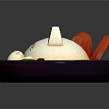 Cute Cat Shaped Food Plated On Purple Dish With Sliced Tomato Boiled Egg And Toppings