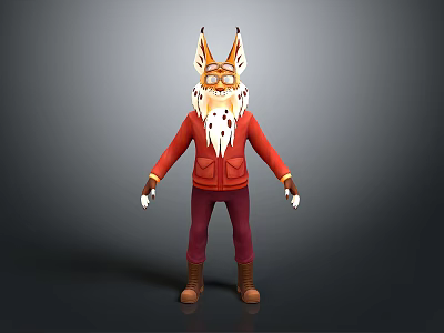 Game and Movie Character with Fox Ears Goggles Red Coat Purple Pants and Brown Boots 3d model