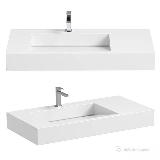 White Modern Countertop Washbasin With Chrome Faucet And Minimalist Sleek Design 3d model 