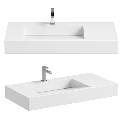 White Modern Countertop Washbasin With Chrome Faucet And Minimalist Sleek Design 3d model