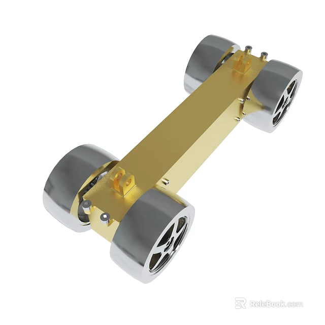 Golden Toy Vehicle With Silver Wheels And Metallic Body Structure 3d model 