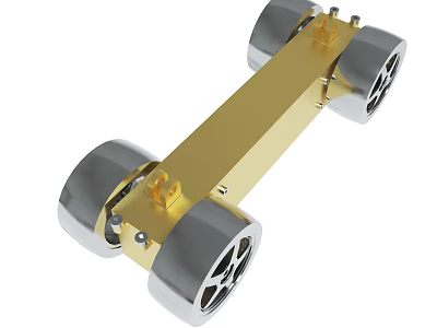 Golden Toy Vehicle With Silver Wheels And Metallic Body Structure 3d model