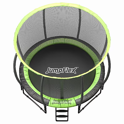 JumpFlex Trampoline With Green And Black Design And Safety Net Enclosure 3d model