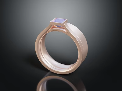 Elegant Gold Ring with Square Purple Gemstone Modern Minimalist Design 3d model