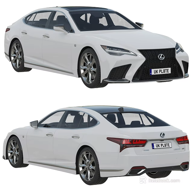 White Lexus Sedan Modern Exterior Design With Front and Rear Views 3d model 