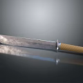 Vintage Metal Knife With Sharp Blade Brown Wrapped Handle And Reflective Surface On Dark Background
