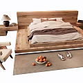 Modern Wooden Double Bed With Bedspread Pillows Nightstand Lamp And Rug