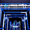 Modern Futuristic Blue Framed Lighted Tunnel For Technology Exhibition