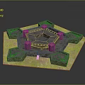 Medieval Stone Fortress Structure With Detailed Hexagonal Layout And Grass Surroundings