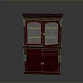 Classic Red Wooden Cabinet With Glass Doors And Carved Design Details