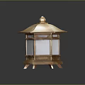 Traditional Wooden Lantern With Hexagonal Structure And White Translucent Panels 3d model