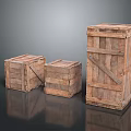 Three Wooden Crates In Various Sizes With Wooden Material And Metal Straps