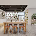 Modern Boutique Store Interior Featuring Shelves With Products White Counter And Wooden Chairs