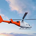 Gray And Red Helicopter Flying Over Mountain Range With Cloudy Sky 3d model
