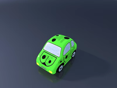 Fun Green Beetle Shaped Cartoon Style Toy Car With Black Spots And Wheels 3d model