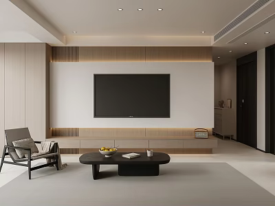 Modern Living Room Interior Design With TV Wall Coffee Table And Accent Chair 3d model