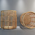 Woven Bamboo Storage Baskets with Natural Design Standing and Sideways Placed 3d model