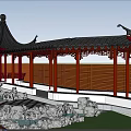 Traditional Courtyard Garden with Chinese Pavilion Pond Lotus Leaves Rockery and Green Plants
