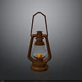 Orange Vintage Lantern With Glass Shade And Burning Flame On Base