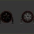 Industrial Rollers With Rusty Surface And Central Metal Components On Support Stands