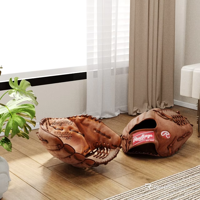 Rawlings High Quality Leather Baseball Gloves For Indoor Training On Wooden Floor 3d model 