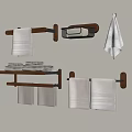 Bathroom Accessories Including Wooden Towel Racks Wall Shelves And Hanging Towels