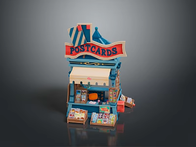 Vibrant Shop Kiosk Featuring Food Themed Postcards And Tasty Snacks 3d model