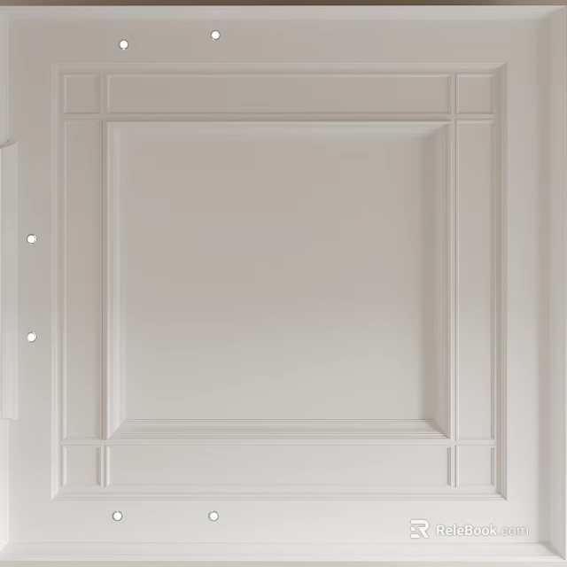 Elegant White Ceiling Design With Recessed Square Frame And Gypsum Moldings 3d model 