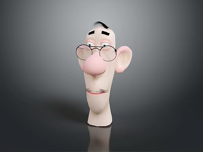 Cartoon Man Head Model With Glasses Big Ears Big Nose And Mustache 3d model
