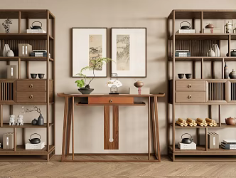 New Chinese Zen Antique Rack Solid Wood Storage Cabinet Solid Wood Case 3d model