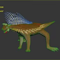 3D Render of Orange Prehistoric Creature with White Spikes Standing Pose Open Mouth