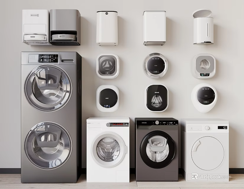 Washing Machines in Modern Design with Gray White and Black Color Options 3d model 