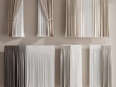 Pleated and Draped Window Curtains with Various Color Options Beige White Brown for Home Decor 3d model