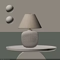 White Grid Table Lamp With Beige Fabric Shade On Round Tray Light Beige Green Wall