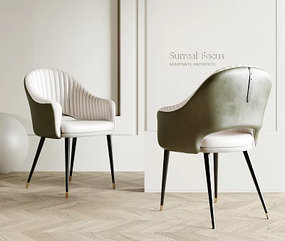 Elegant Modern Upholstered Single Chair With Ribbed Back Green White And Black Metal Legs 3d model