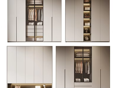 Modern Wardrobe Interior Design With Hanging Rods Shelves And Storage Compartments 3d model