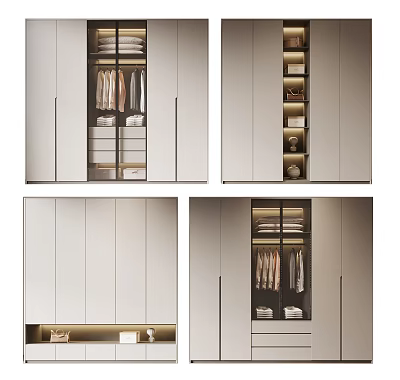Modern Wardrobe Interior Design With Hanging Rods Shelves And Storage Compartments 3d model
