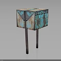 Vintage Rustic Metal Cabinet With Riveted Turquoise Patches And Weathered Iron Legs