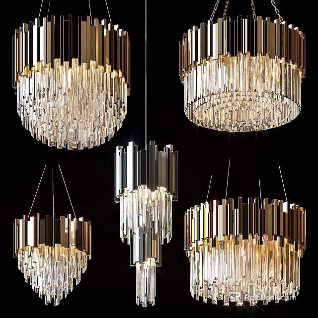 Modern Elegant Crystal Chandelier with Metal Frame and Hanging Lighting Design 3d model 