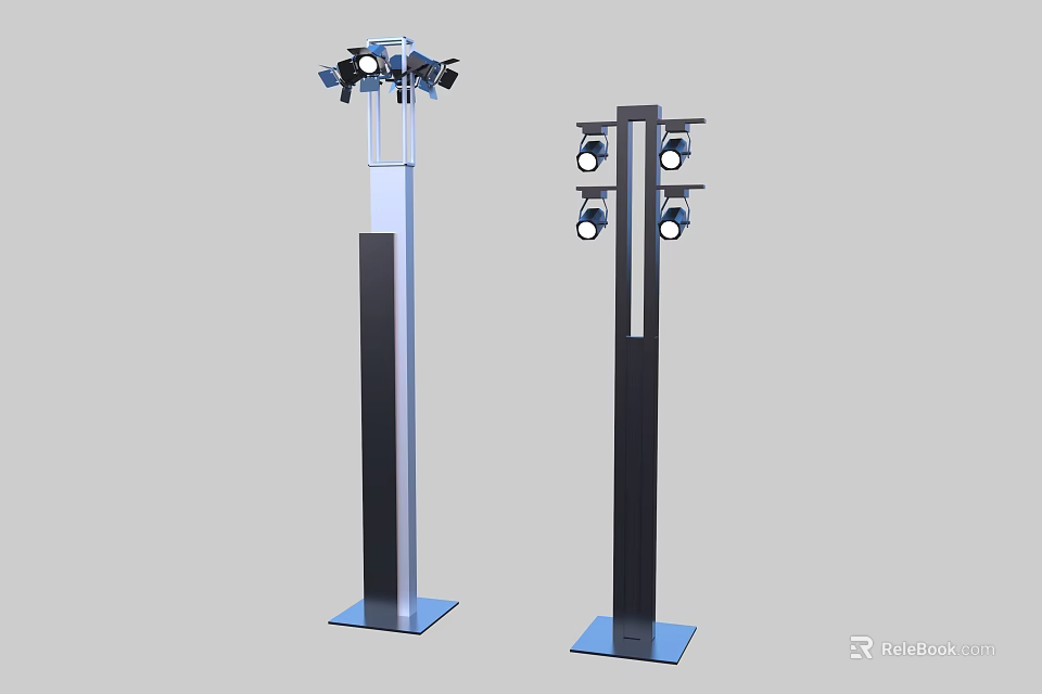 Modern Outdoor Street Lamps With Tall Pole Structure And Multiple Lamp Heads On Metallic Base 3d model 