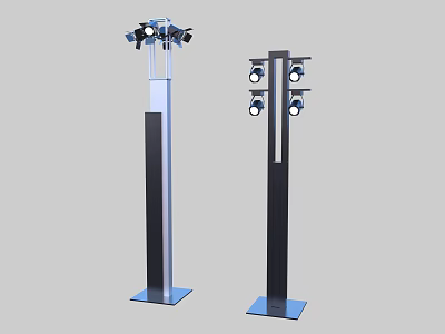 Modern Outdoor Street Lamps With Tall Pole Structure And Multiple Lamp Heads On Metallic Base 3d model