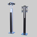 Modern Outdoor Street Lamps With Tall Pole Structure And Multiple Lamp Heads On Metallic Base