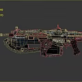 Mechanical Futuristic Weapon With Blue Black Finish And Intricate Chain Design