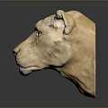 Detailed Light Brown Lion Head Sculpture On Dark Background With Reflection 3d model