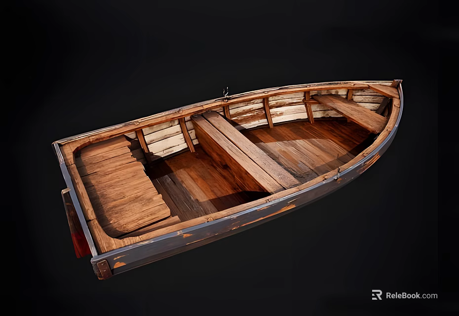 Wooden Boat Interior Design With Natural Wooden Planks Seats And Classic Structure 3d model 