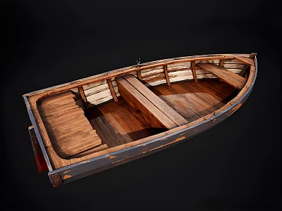 Wooden Boat Interior Design With Natural Wooden Planks Seats And Classic Structure 3d model