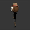 Monkey Game Movie Character With Brown Hat Green Eyes Black Shirt Black Shorts Gray Shoes