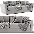 Gray Sofa Interior With Patterned Pillows And Cozy Knitted Blankets 3d model